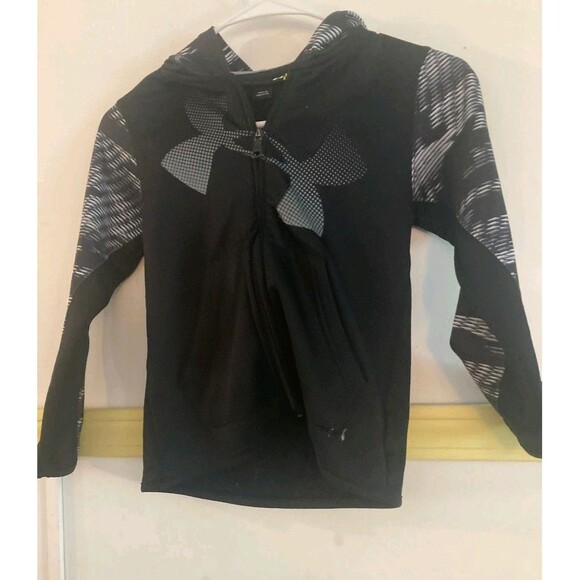 Under Armour Boys Youth Zip-up Hooded Jacket Size 6 Black and Gray - Picture 1 of 4